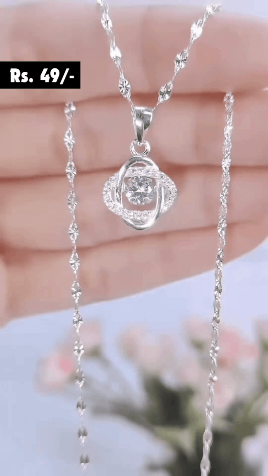 Silver Plated Delicated Stylish Chain Solitaire Diamond Pendant For Women